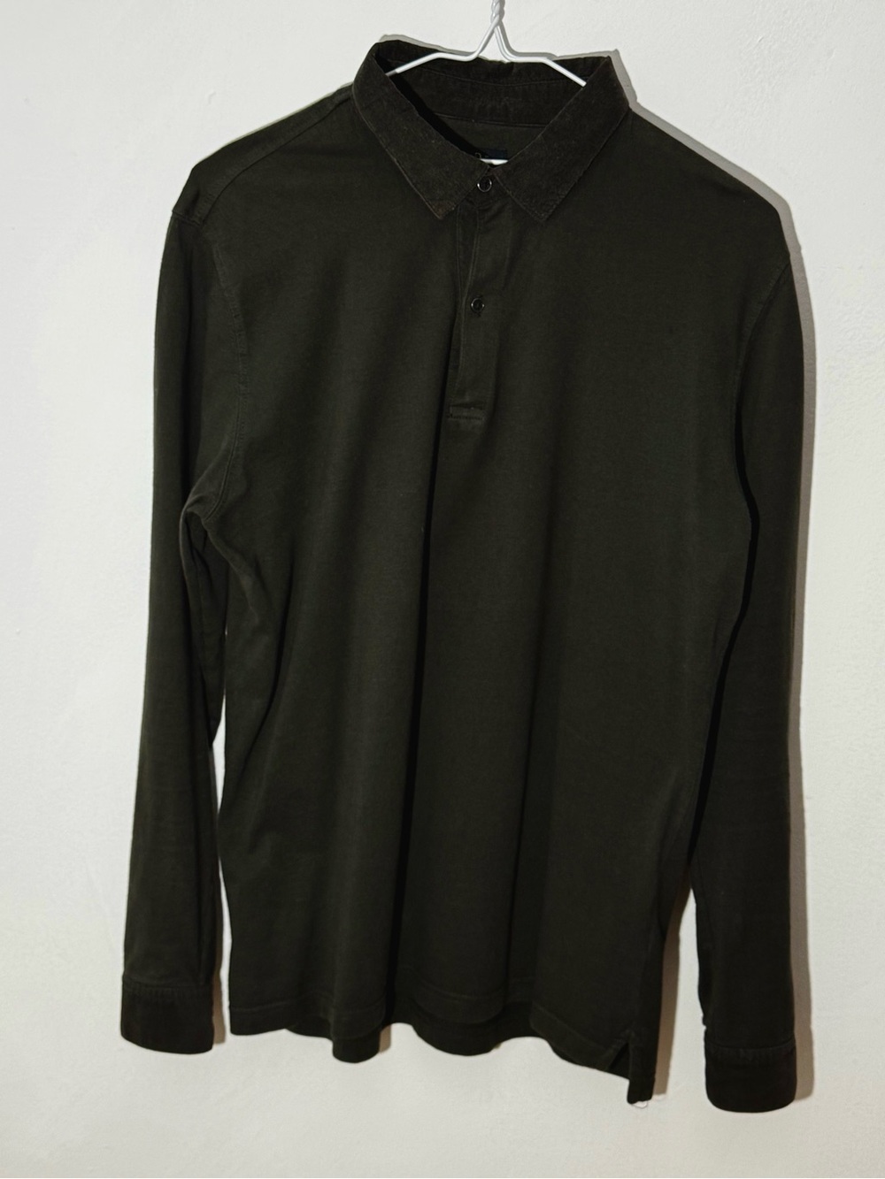 Massimo Dutti Men’s khaki Long Sleeve Polo Shirt Casual Fit Size M
